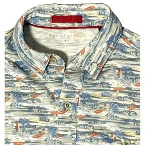 Age of Wisdom Shirt Mens M Surf Beach Print Button Front Modal Hawaiian Camp Top
